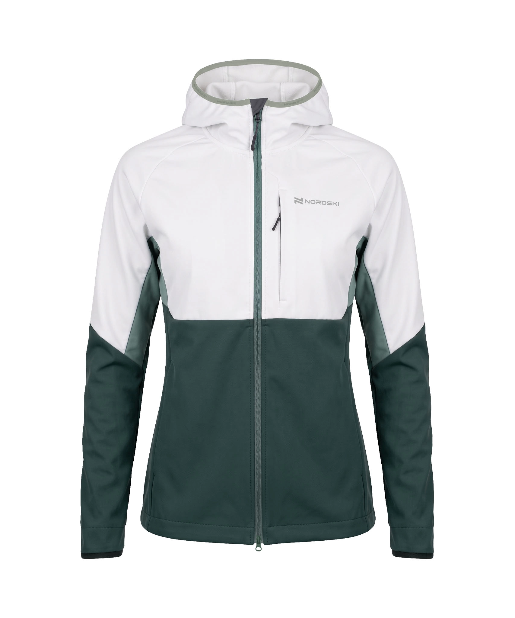 Тренировочная куртка Nordski PRO TOUR HOOD White/Dark Mint/Ice Mint W